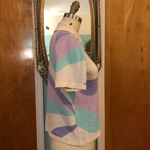 NWT Mod, retro style pastel swirl pullover knit polo sweater, from ASOS - Picture 2 of 4